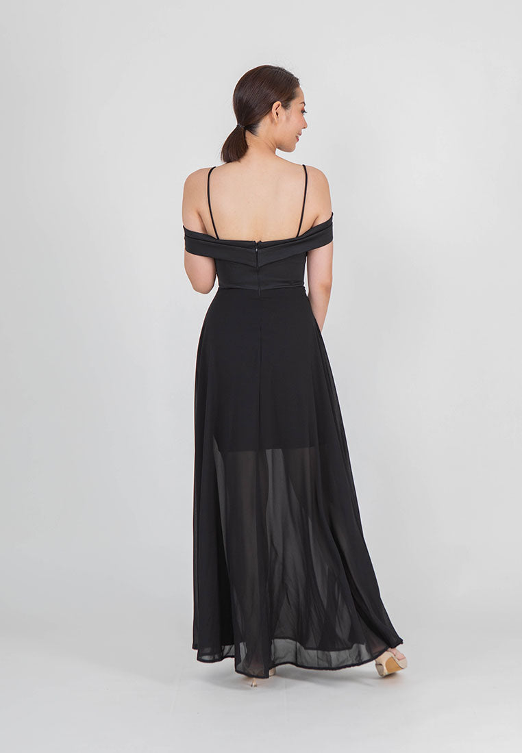 BebeButterfly Chiffon Off Shoulder Maxi Dinner Dress