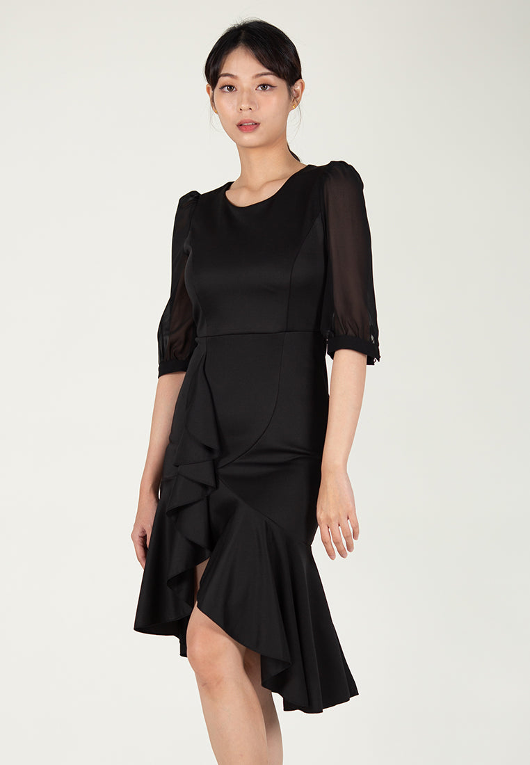 BebeButterfly Sheer Sleeve Midi Dinner Dress