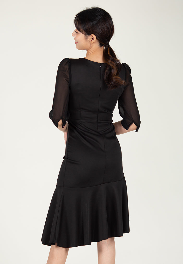 BebeButterfly Sheer Sleeve Midi Dinner Dress