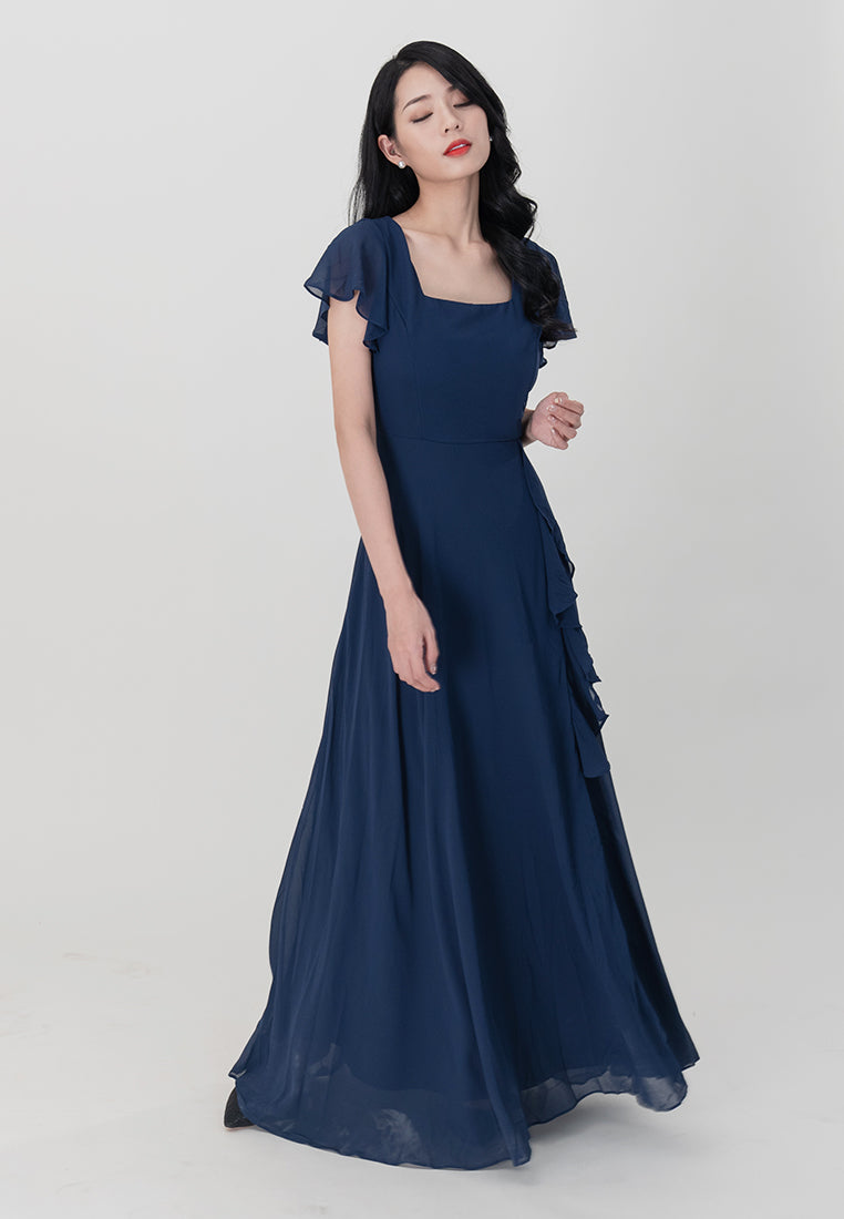 BebeButterfly Square Neckline Chiffon Maxi Dinner Dress