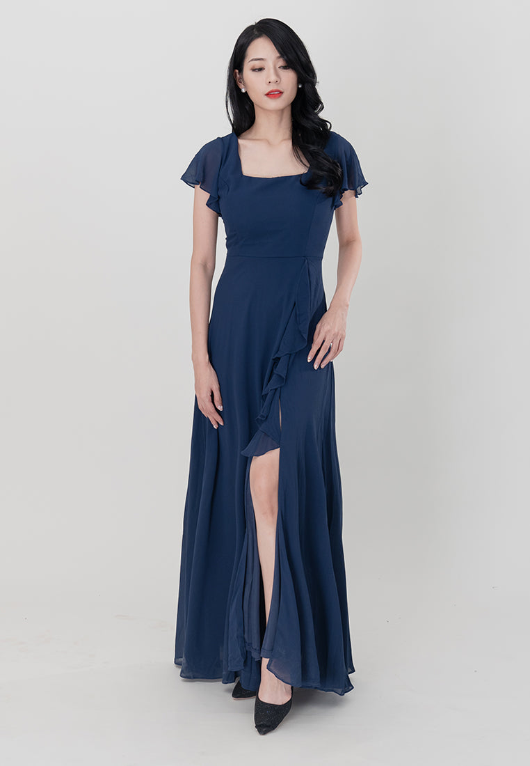 BebeButterfly Square Neckline Chiffon Maxi Dinner Dress