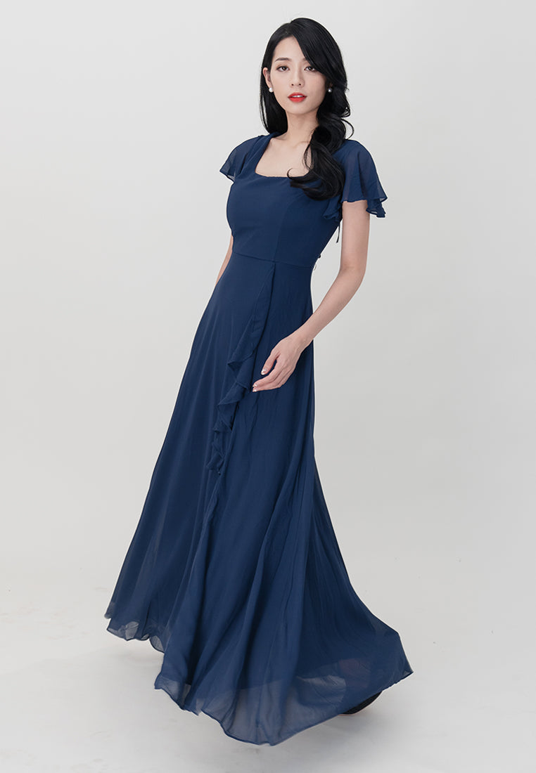 BebeButterfly Square Neckline Chiffon Maxi Dinner Dress