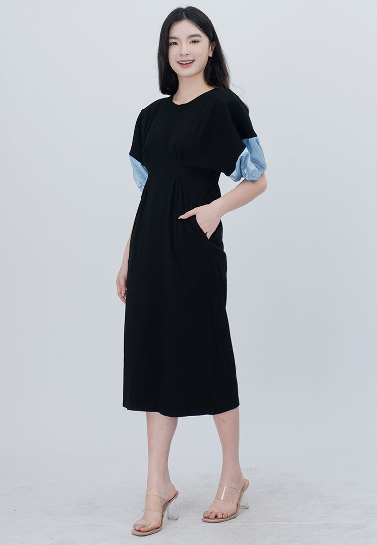 BebeButterfly Puffy Sleeve Midi Dress