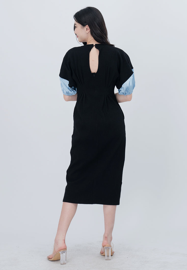 BebeButterfly Puffy Sleeve Midi Dress