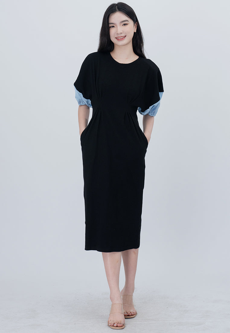 BebeButterfly Puffy Sleeve Midi Dress