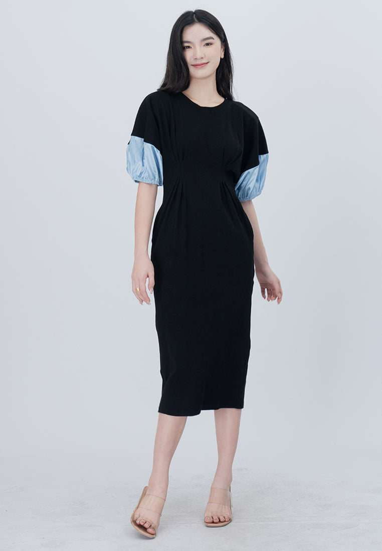 BebeButterfly Puffy Sleeve Midi Dress