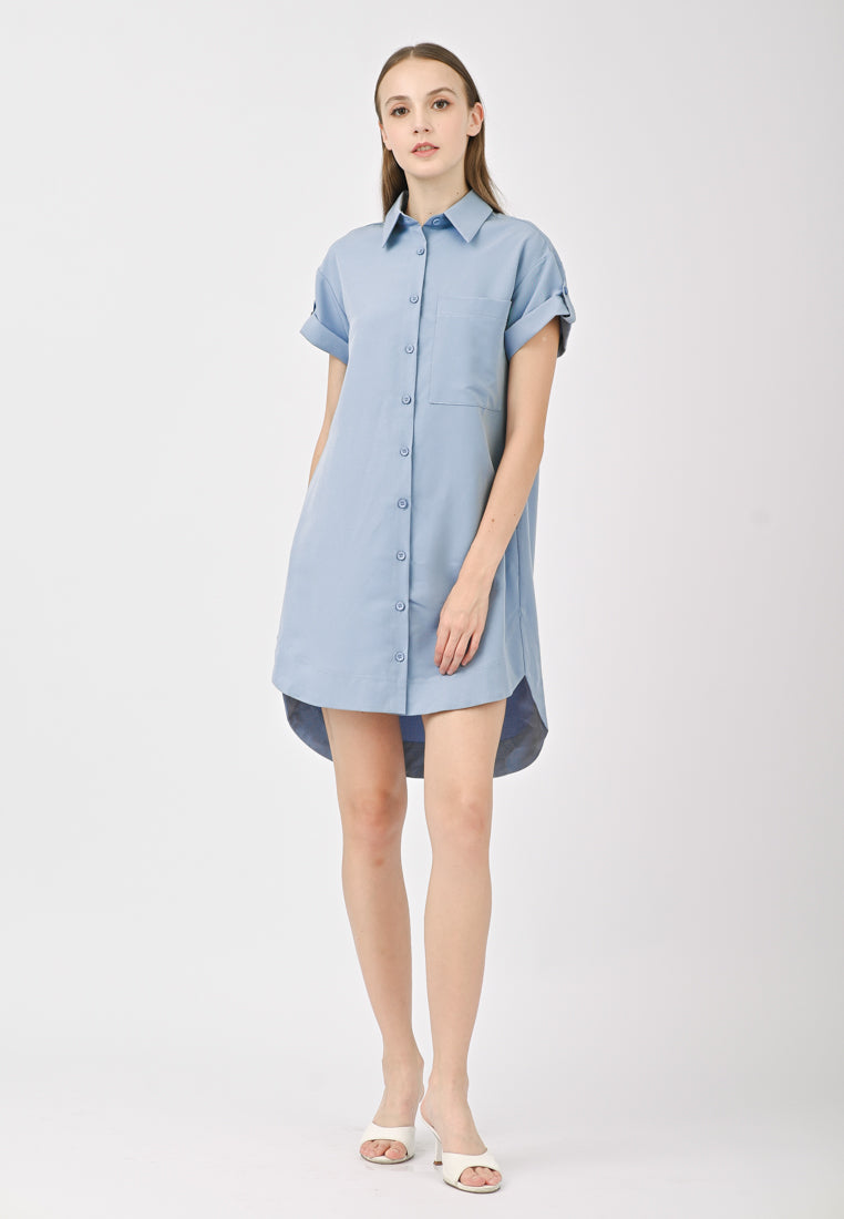 Plain B. Collar Short Sleeve Dress
