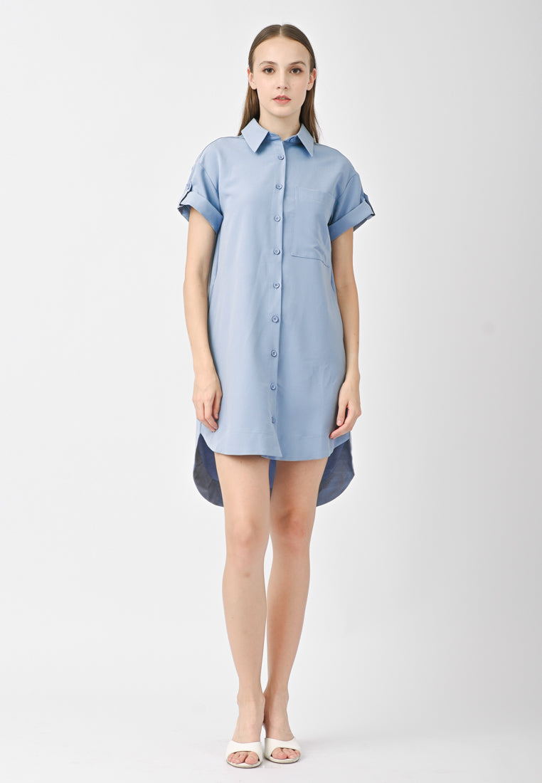 Plain B. Collar Short Sleeve Dress