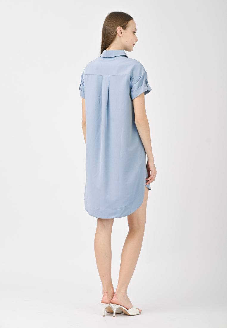 Plain B. Collar Short Sleeve Dress