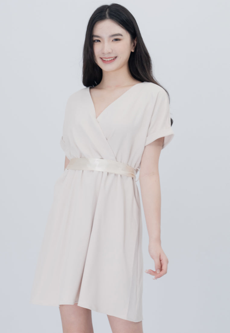 Plain B. Cooling Fabric V-Neckline Mini Dress