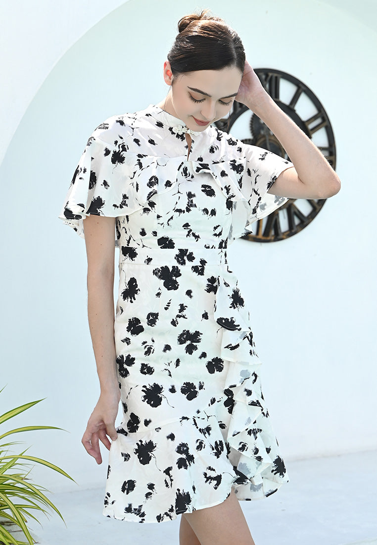 Plain B. Floral Mandarin Collar Mini Dress