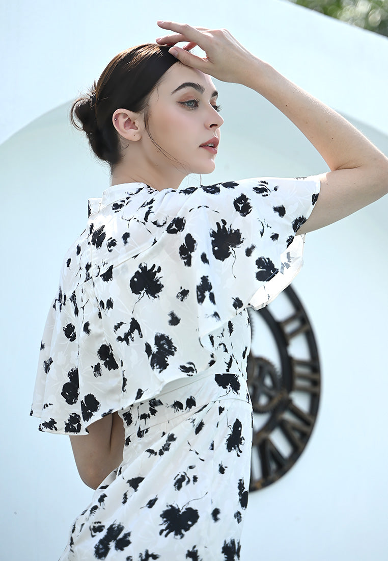 Plain B. Floral Mandarin Collar Mini Dress
