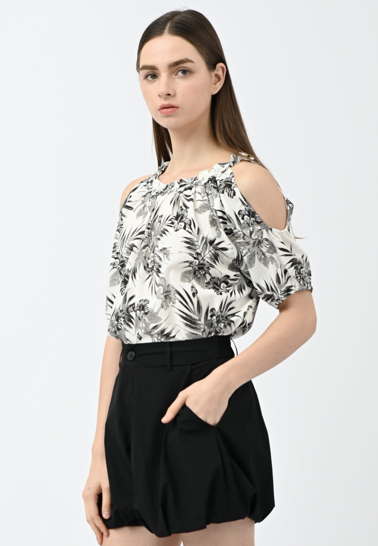 Plain B. Cold Shoulder Floral Shirt
