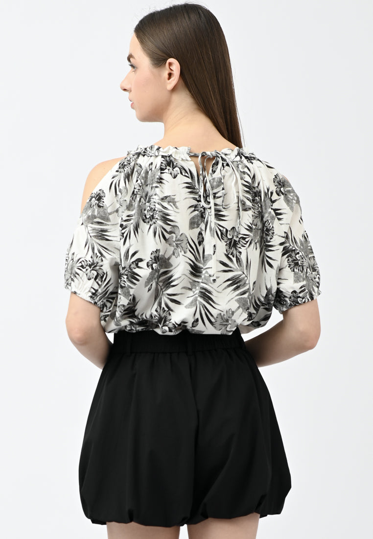 Plain B. Cold Shoulder Floral Shirt