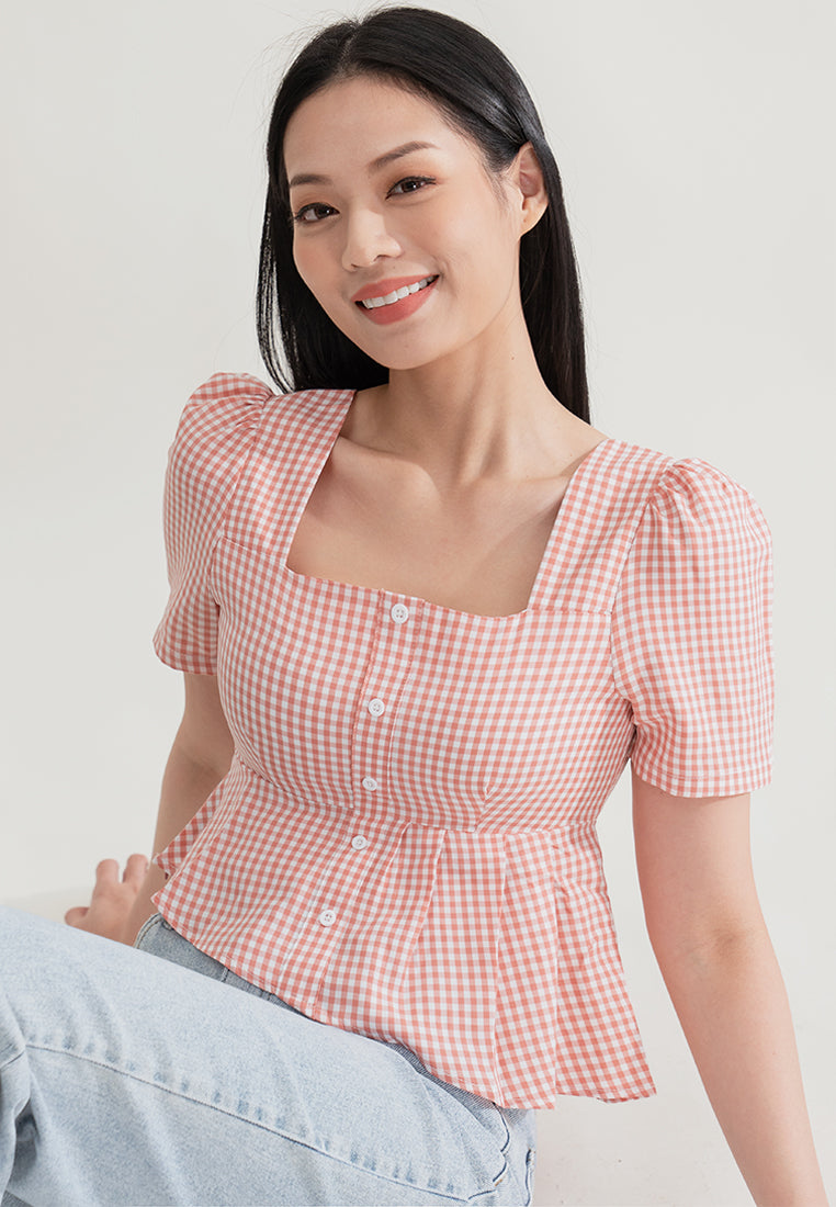 Plain B. Square Neckline Gingham Cropped Top