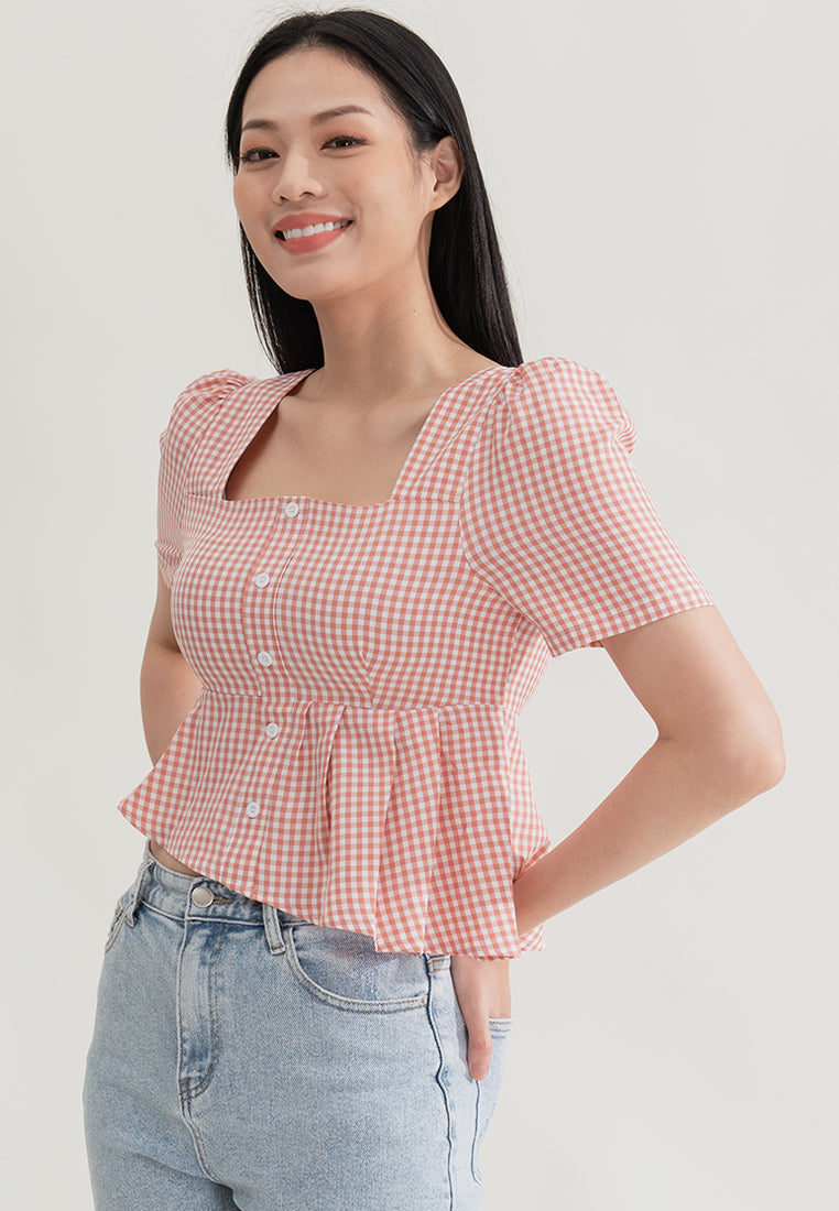 Plain B. Square Neckline Gingham Cropped Top