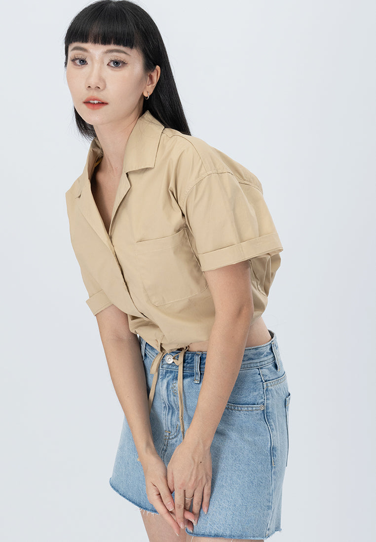 Plain B. Collar Cropped Shirt