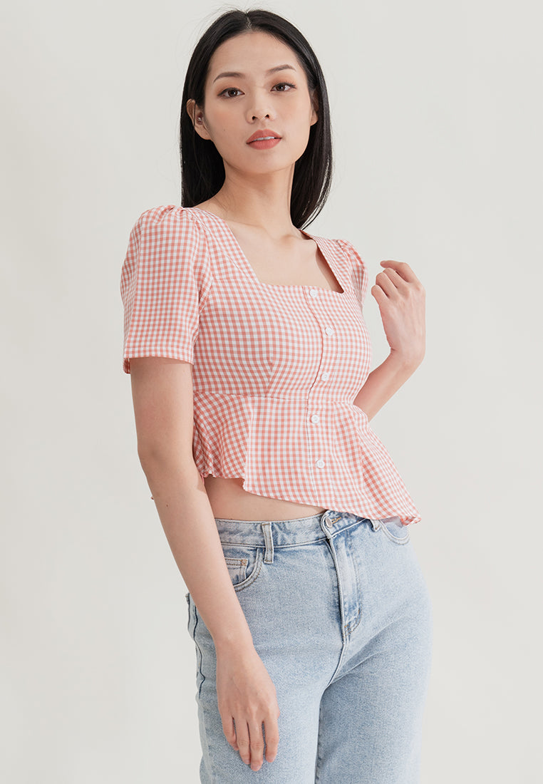 Plain B. Square Neckline Gingham Cropped Top