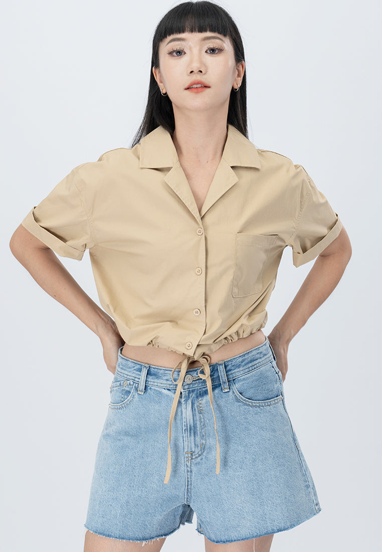 Plain B. Collar Cropped Shirt