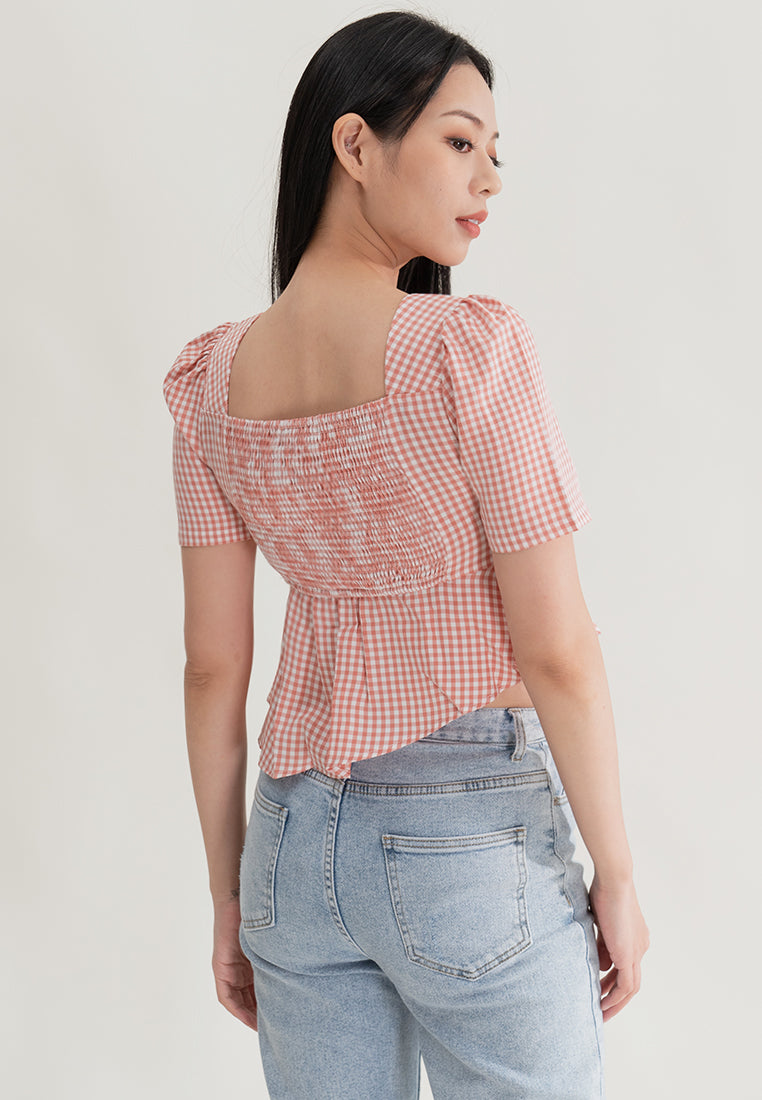 Plain B. Square Neckline Gingham Cropped Top