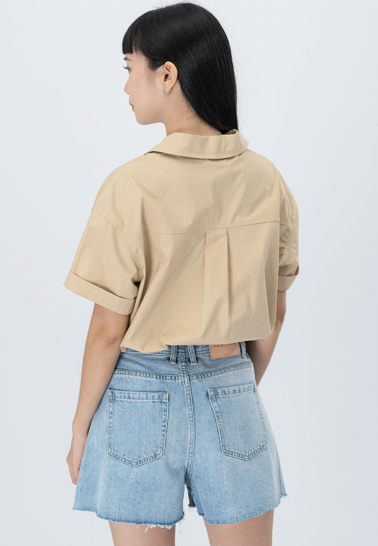 Plain B. Collar Cropped Shirt