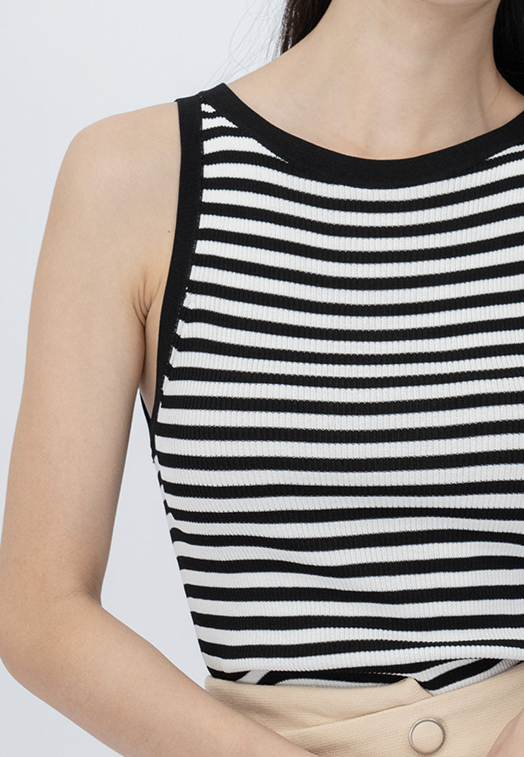 Plain B. KnittedStripeCropped Tank Top