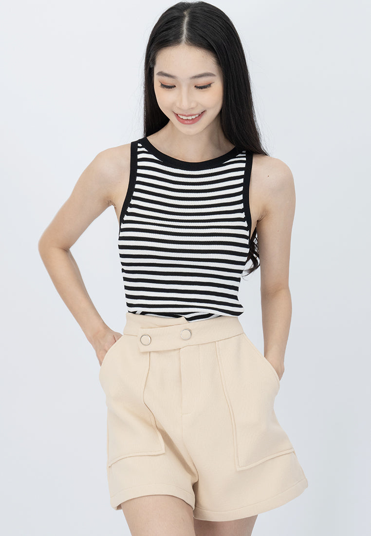Plain B. KnittedStripeCropped Tank Top