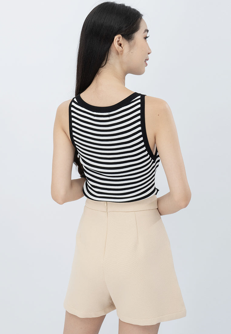 Plain B. KnittedStripeCropped Tank Top
