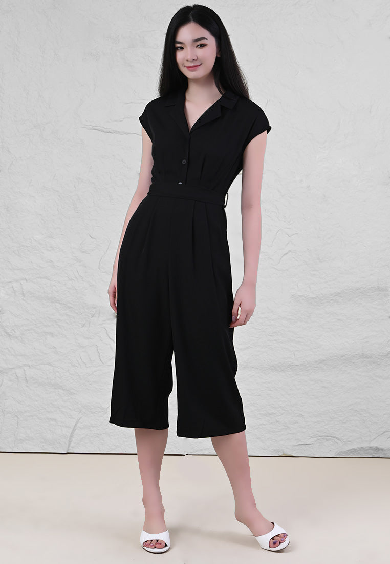 Plain B. Collar V-Neck Jumpsuits