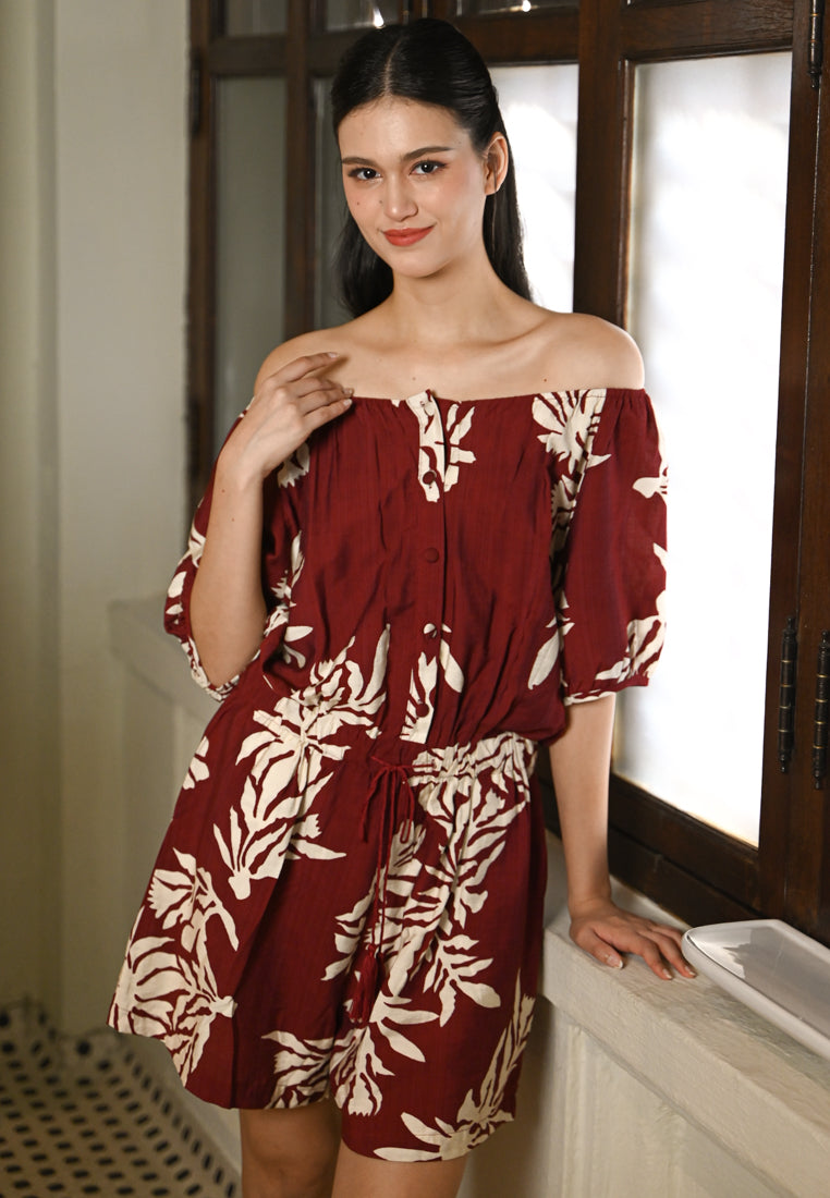 Plain B. Tropical Leaf Printed Playsuits