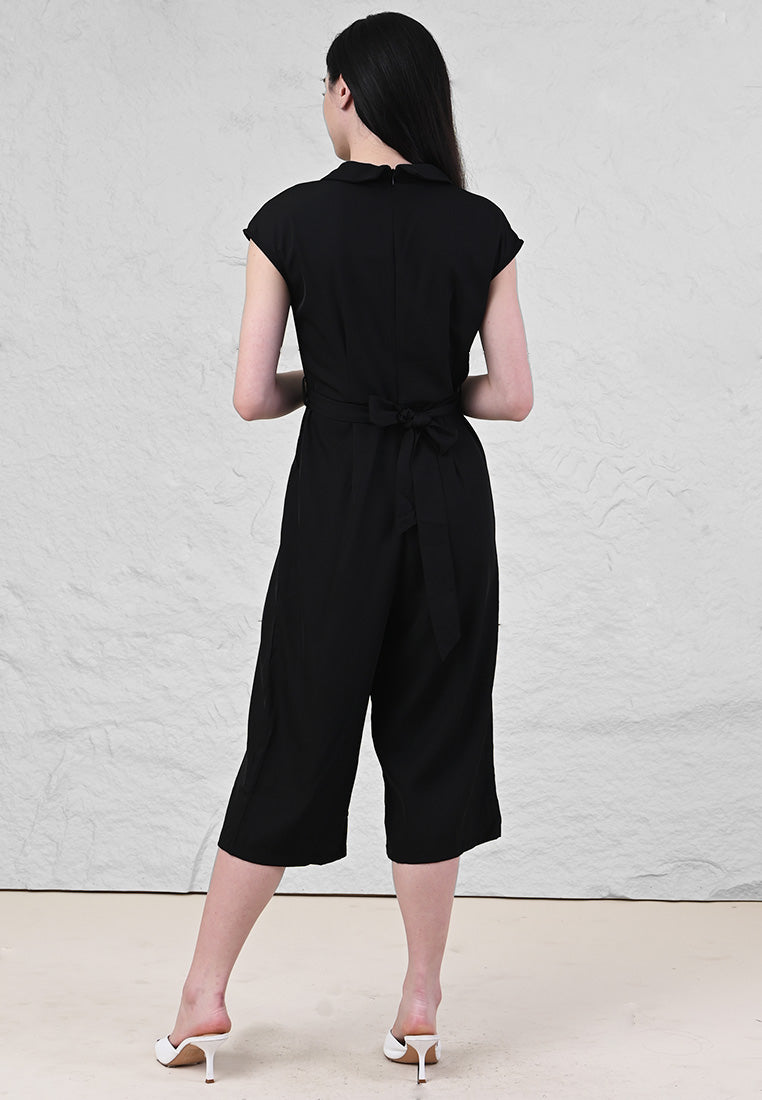 Plain B. Collar V-Neck Jumpsuits