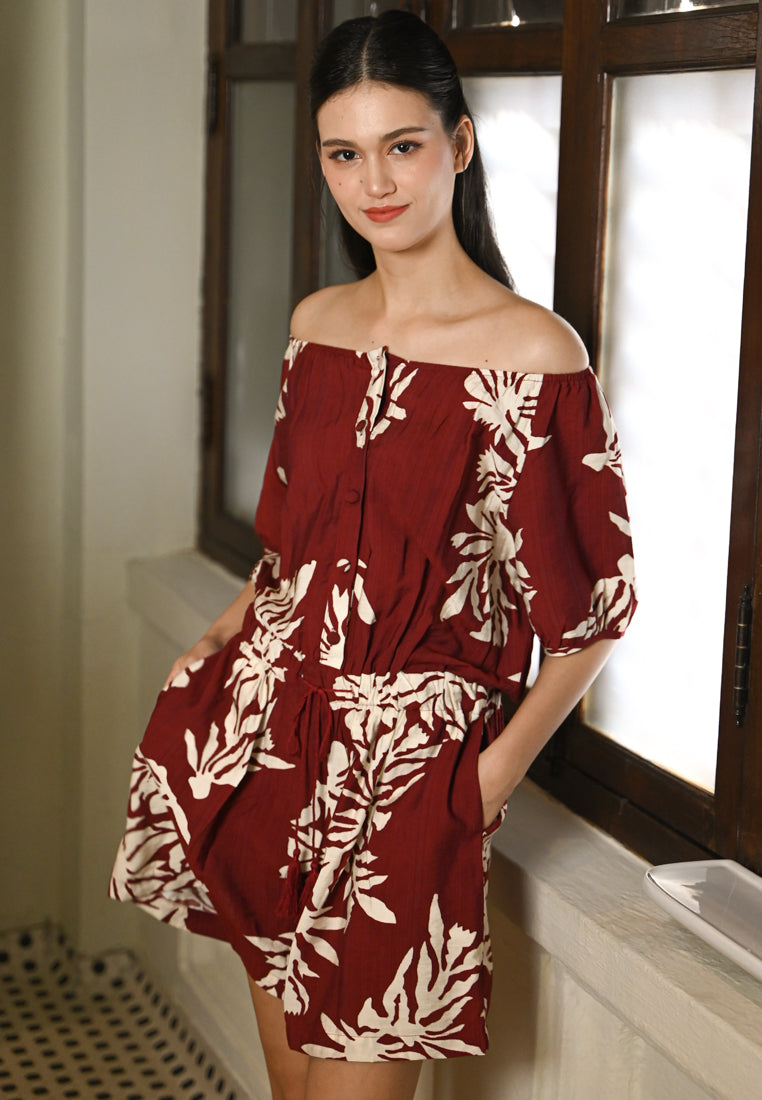 Plain B. Tropical Leaf Printed Playsuits