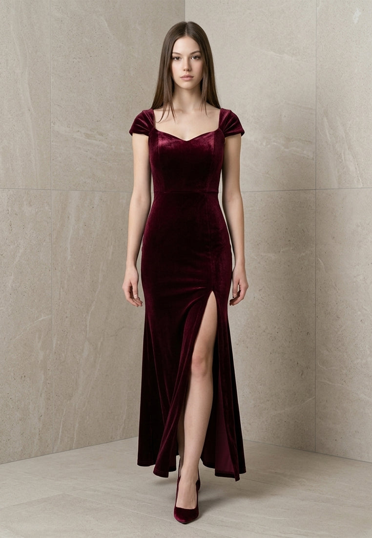 BebeBeige Velvet Off Shoulder Dinner Dress