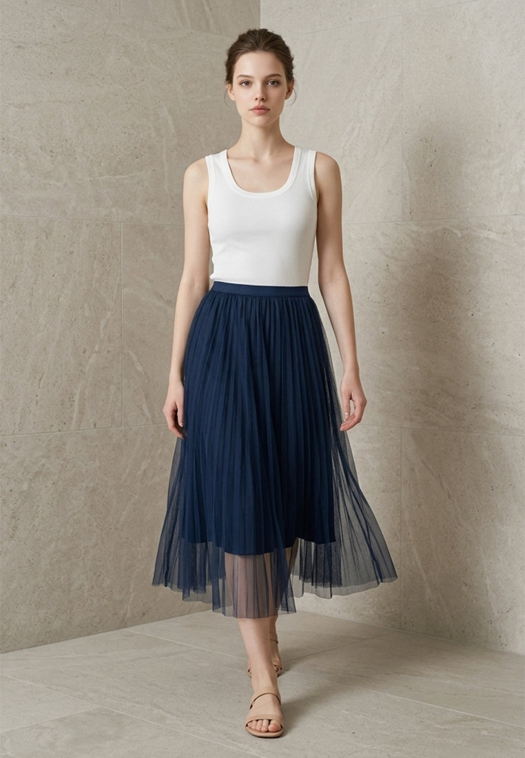 BebeBeige Stretchable Mesh Midi Skirt
