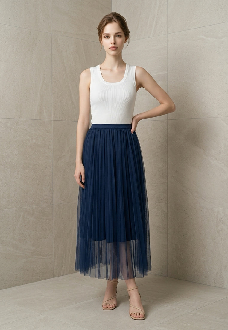 BebeBeige Stretchable Mesh Midi Skirt
