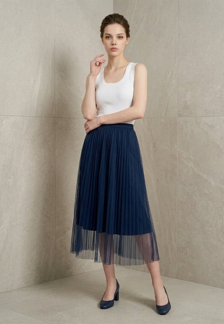 BebeBeige Stretchable Mesh Midi Skirt