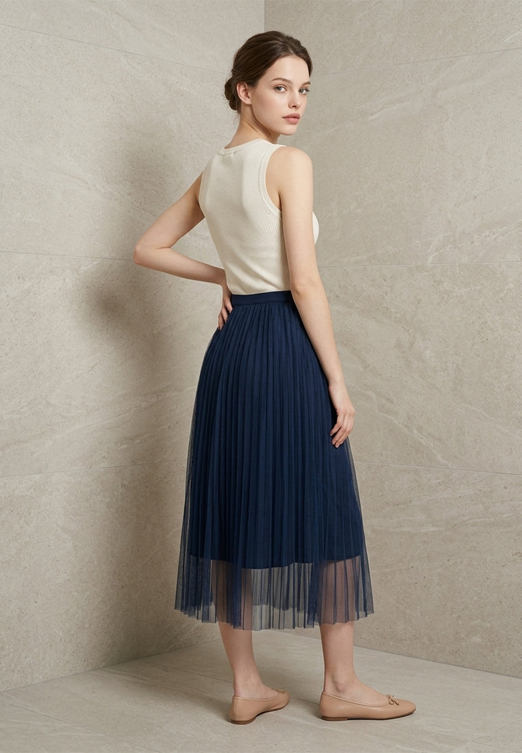 BebeBeige Stretchable Mesh Midi Skirt