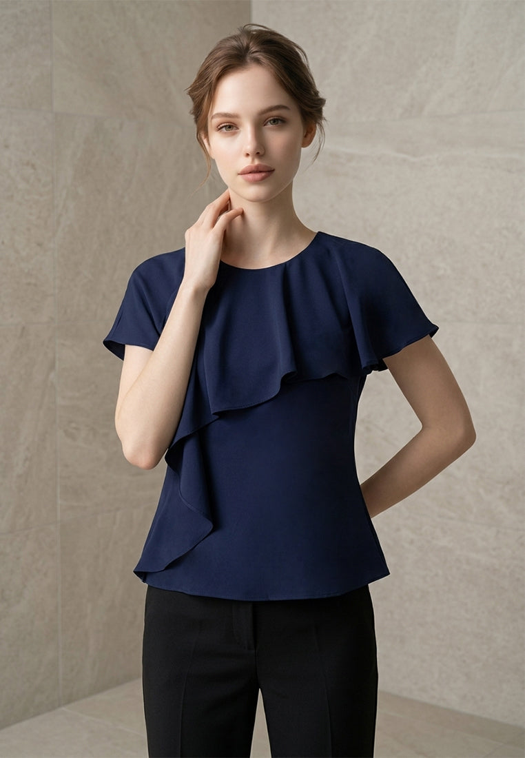 BebeBeige Silk Round-Neck Blouse