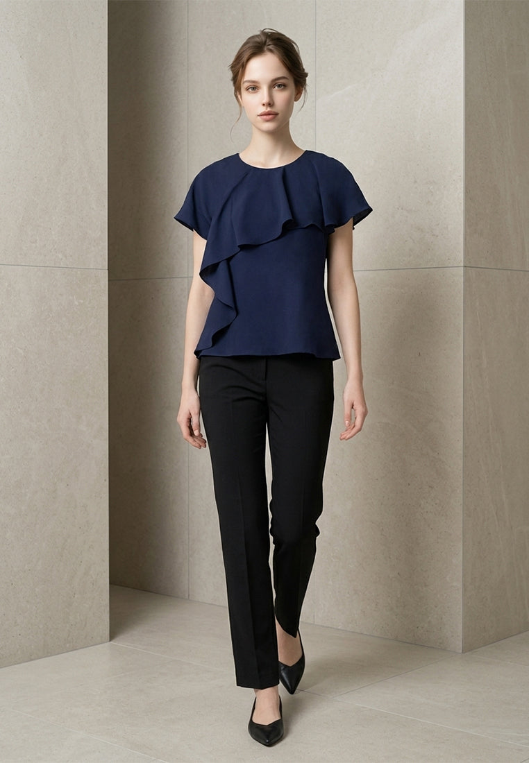 BebeBeige Silk Round-Neck Blouse