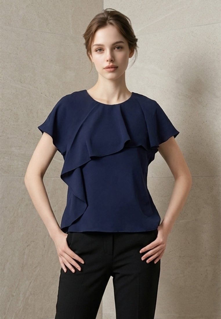 BebeBeige Silk Round-Neck Blouse