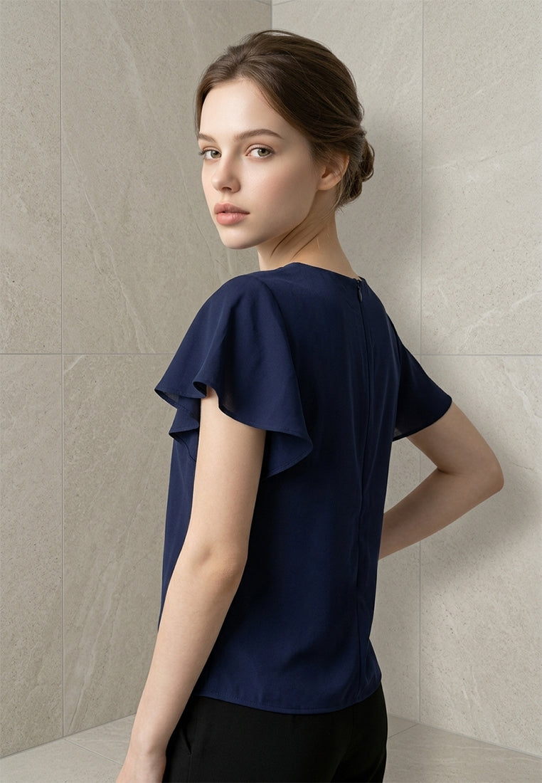 BebeBeige Silk Round-Neck Blouse