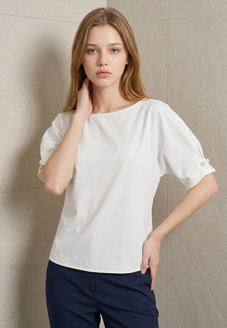 BebeBeige Boat Neck Blouse Top