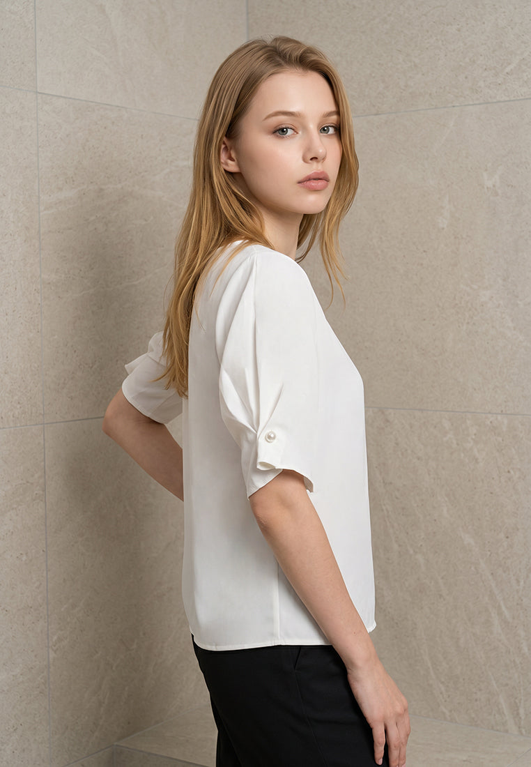 BebeBeige Boat Neck Blouse Top