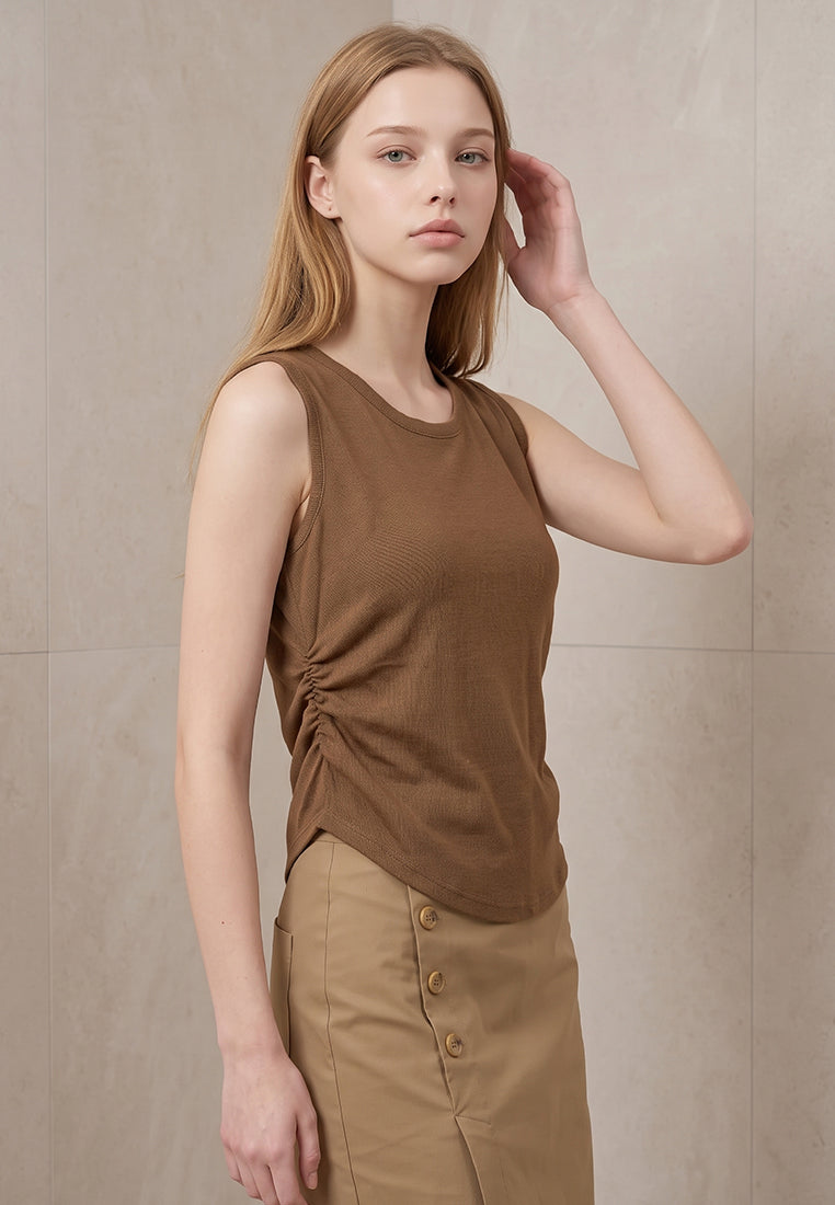 Plain B. Sleeveless Side-Ruched Tank Top
