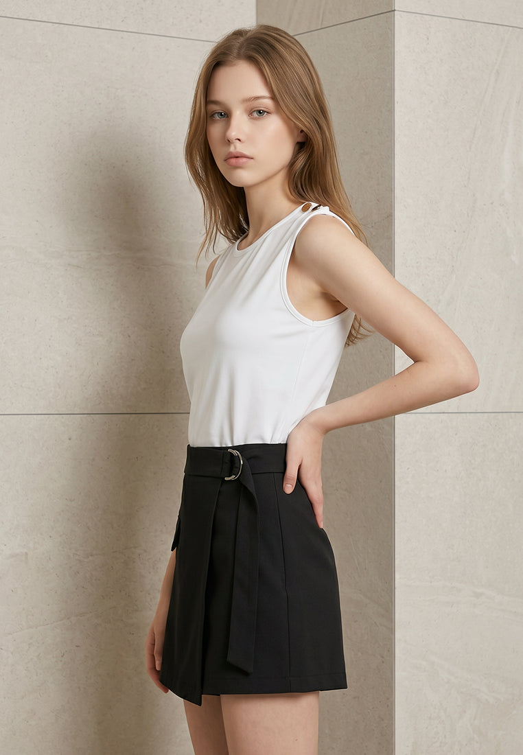 Plain B. Button Accent Sleeveless Playsuits