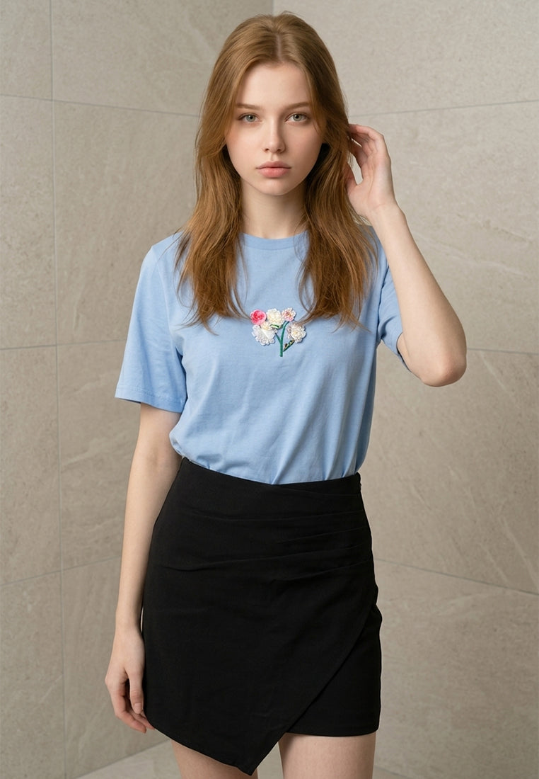 Plain B. Floral Embroidered Short Sleeve T-Shirt
