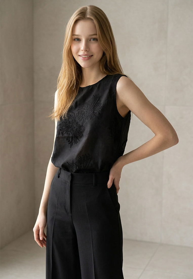 Plain B. Floral Embroidered Sleeveless Top