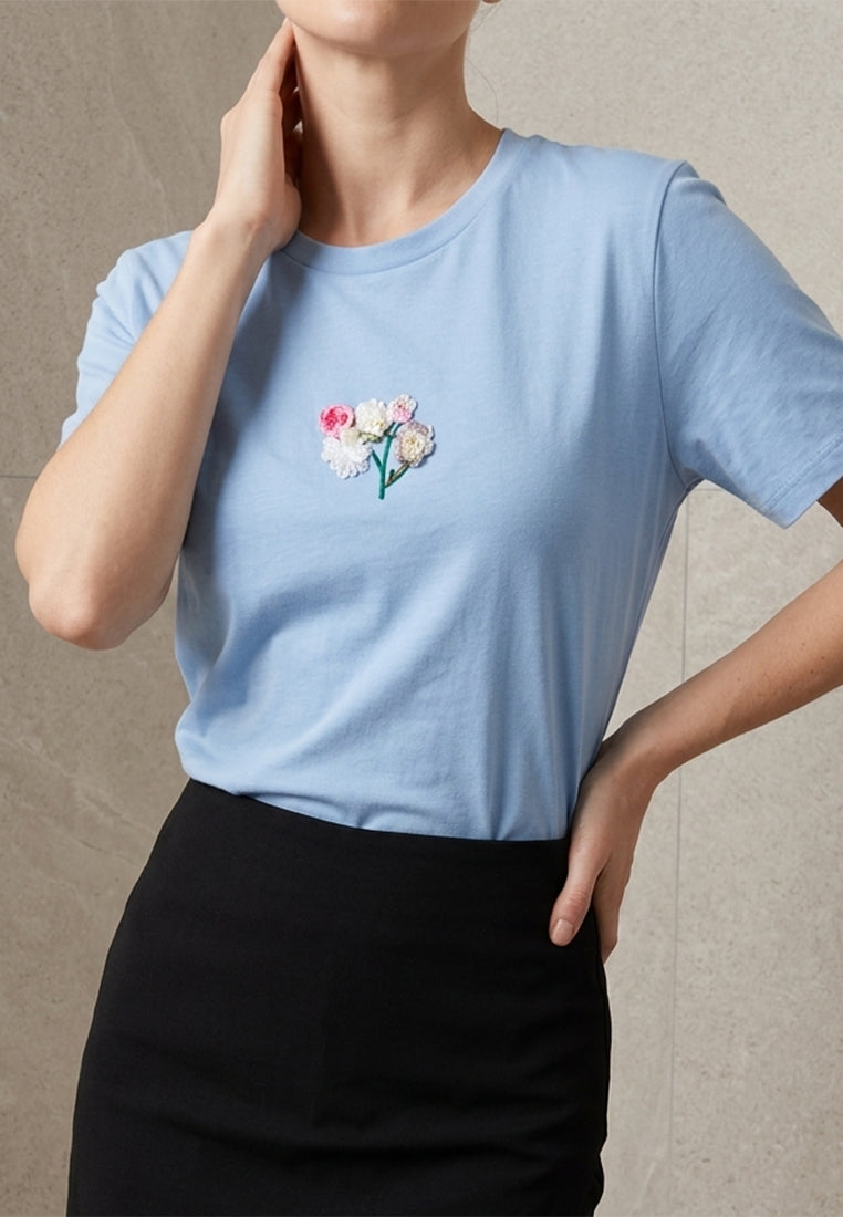 Plain B. Floral Embroidered Short Sleeve T-Shirt