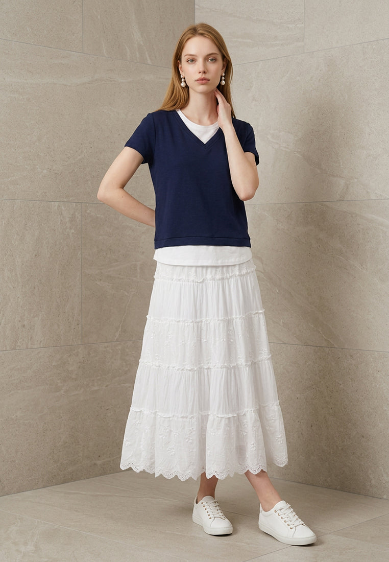 Plain B. Layered V-Neck Short Sleeve Top