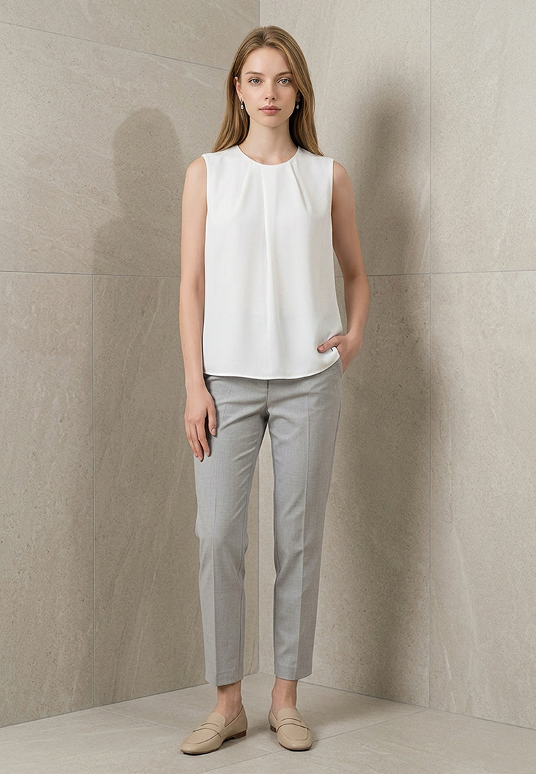 BebeBeige Pleated Front Sleeveless Blouse
